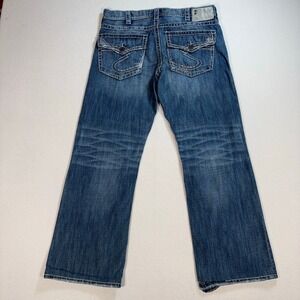 Silver Jeans Zac Flap Men's 34x30* Blue Whisker Distressed Cotton Baggy *Rip‎